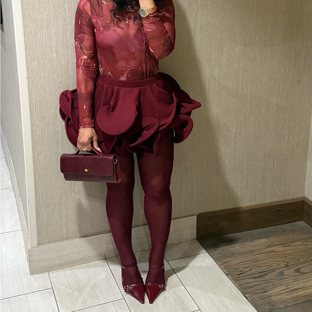 Burgundy Ruffle Skirt - Picture 5 of 7
